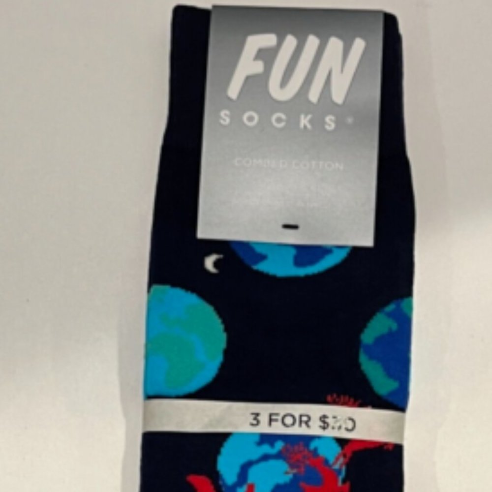 Men's Long Dress Fun Socks Planets Earth Size 6-12 Cotton, NEW